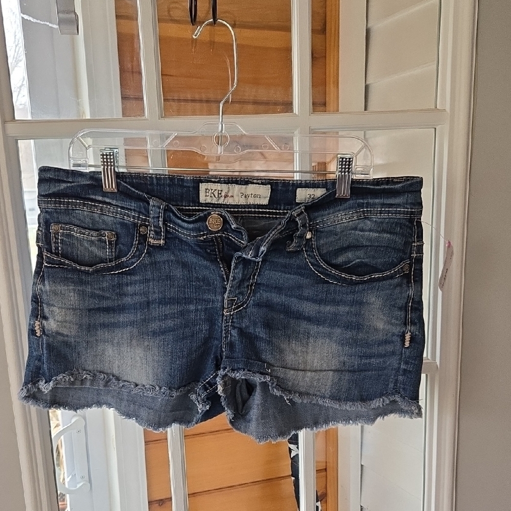 BKE Women's Distressed Blue Denim Cutoff Shorts